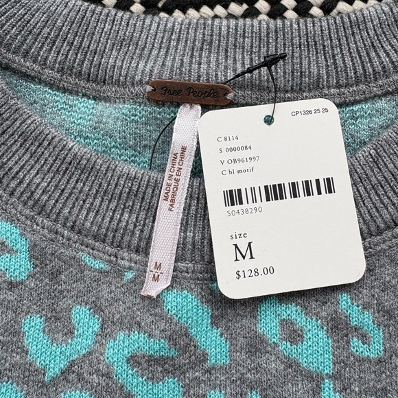 Free People Gray and Blue Leopard Patterned Sweater - Picture 4 of 6